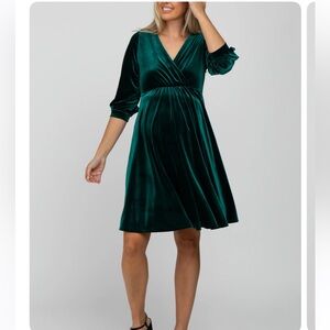 Pink Blush Green Velvet wrap from babydoll Maternity Dress